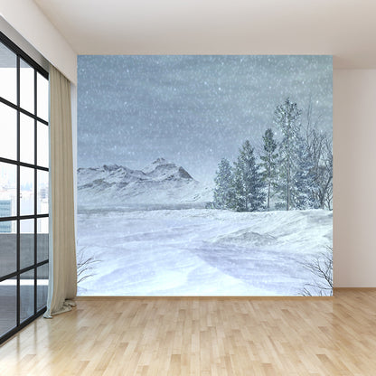 Giant Contemporary Wall Mural in White Plain Snow Scene Wall Decor, Custom Printed White Clearhalo 'Wall Decor' 'Wall Mural' 1595595