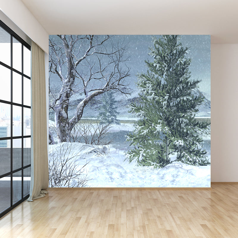 Full Size Illustration Modern Mural Wallpaper with Snow-Covered Landscape in White White Clearhalo 'Wall Decor' 'Wall Mural' 1595605