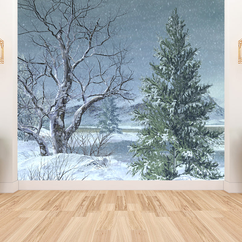 Full Size Illustration Modern Mural Wallpaper with Snow-Covered Landscape in White Clearhalo 'Wall Decor' 'Wall Mural' 1595606