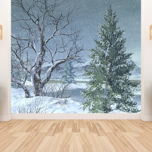 Full Size Illustration Modern Mural Wallpaper with Snow-Covered Landscape in White Clearhalo 'Wall Decor' 'Wall Mural' 1595606