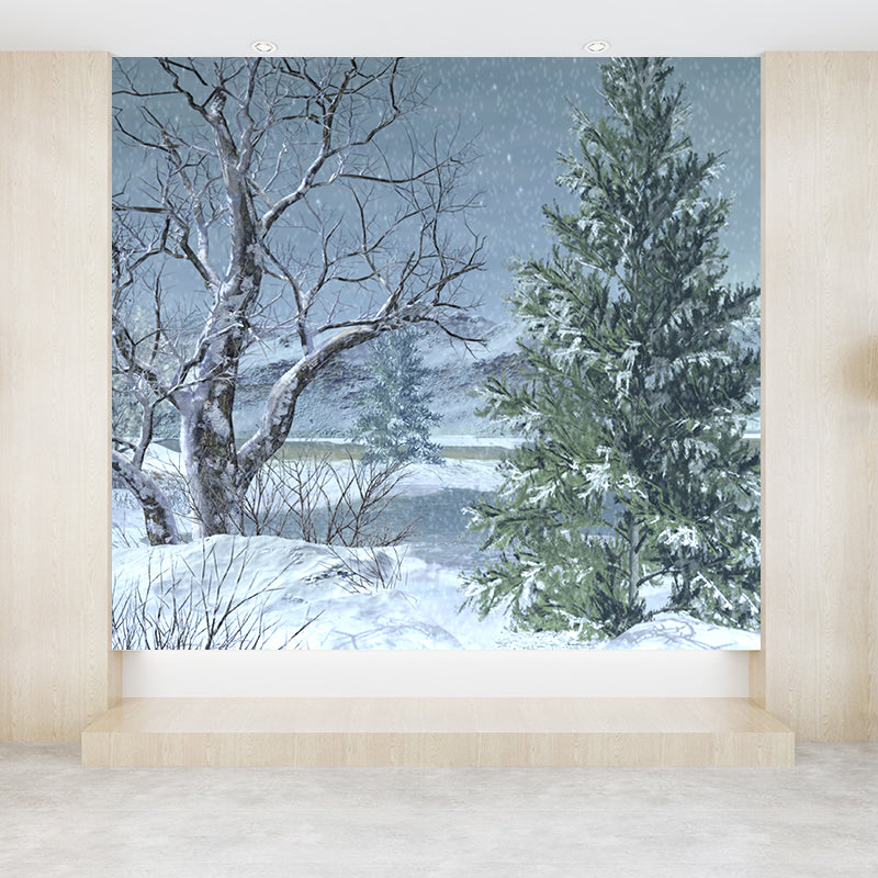 Full Size Illustration Modern Mural Wallpaper with Snow-Covered Landscape in White Clearhalo 'Wall Decor' 'Wall Mural' 1595607