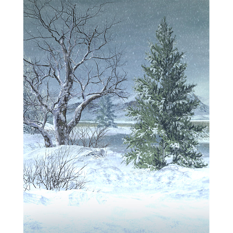 Full Size Illustration Modern Mural Wallpaper with Snow-Covered Landscape in White Clearhalo 'Wall Decor' 'Wall Mural' 1595608