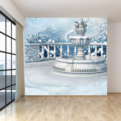 Winter Spray Fountain Mural Wallpaper Contemporary Non-Woven Fabric Wall Covering White Clearhalo 'Wall Decor' 'Wall Mural' 1595620