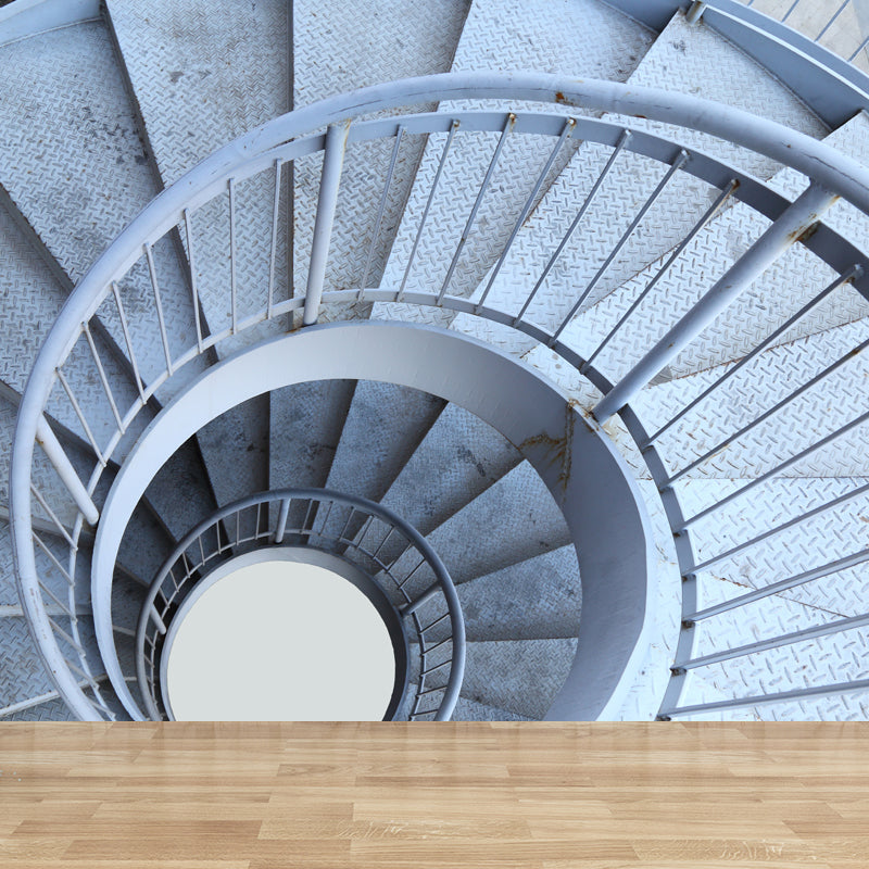 Close-Up Swirl Staircase Mural Wallpaper White Contemporary Wall Art for Living Room White Clearhalo 'Wall Decor' 'Wall Mural' 1595625