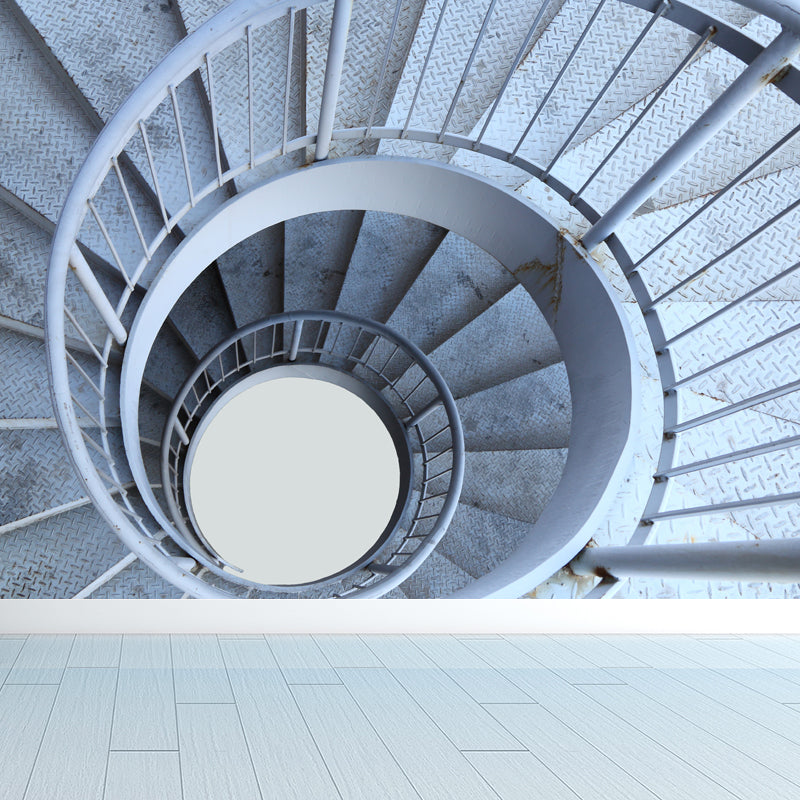 Close-Up Swirl Staircase Mural Wallpaper White Contemporary Wall Art for Living Room Clearhalo 'Wall Decor' 'Wall Mural' 1595626