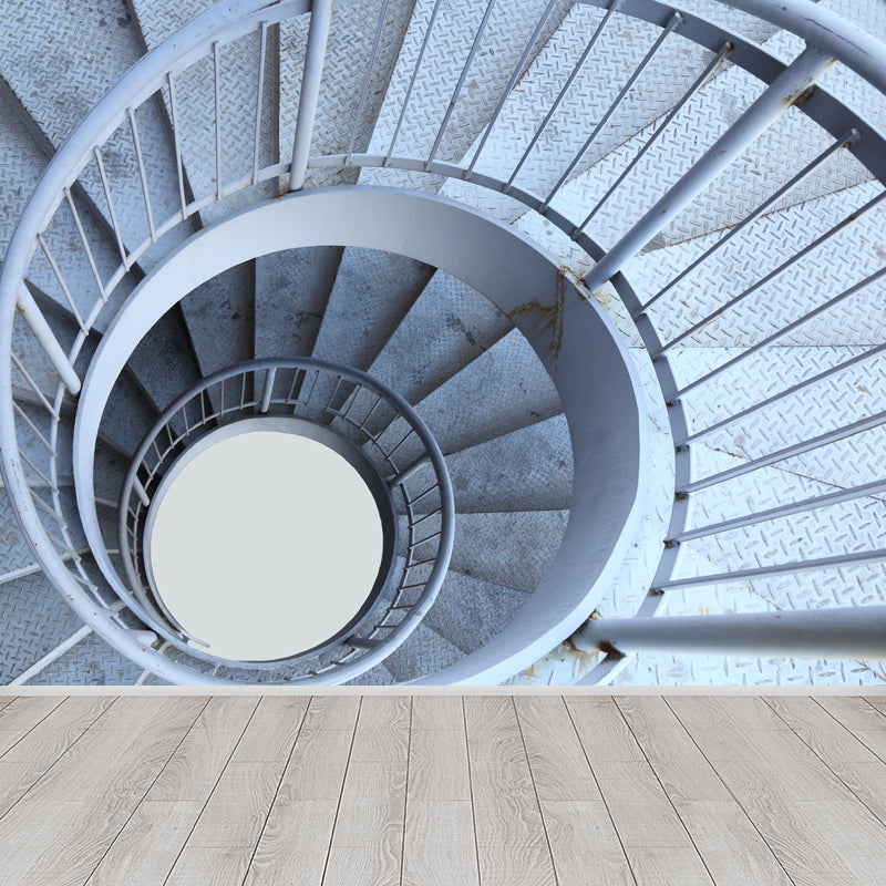 Close-Up Swirl Staircase Mural Wallpaper White Contemporary Wall Art for Living Room Clearhalo 'Wall Decor' 'Wall Mural' 1595627