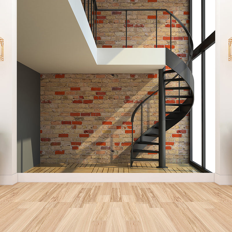 Yellow-Brown Modern Mural Large Spiral Stair and Brick Pattern Wall Decor for Home Yellow-Brown Clearhalo 'Wall Decor' 'Wall Mural' 1595635