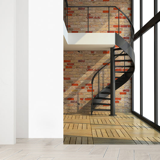 Yellow-Brown Modern Mural Large Spiral Stair and Brick Pattern Wall Decor for Home Clearhalo 'Wall Decor' 'Wall Mural' 1595636