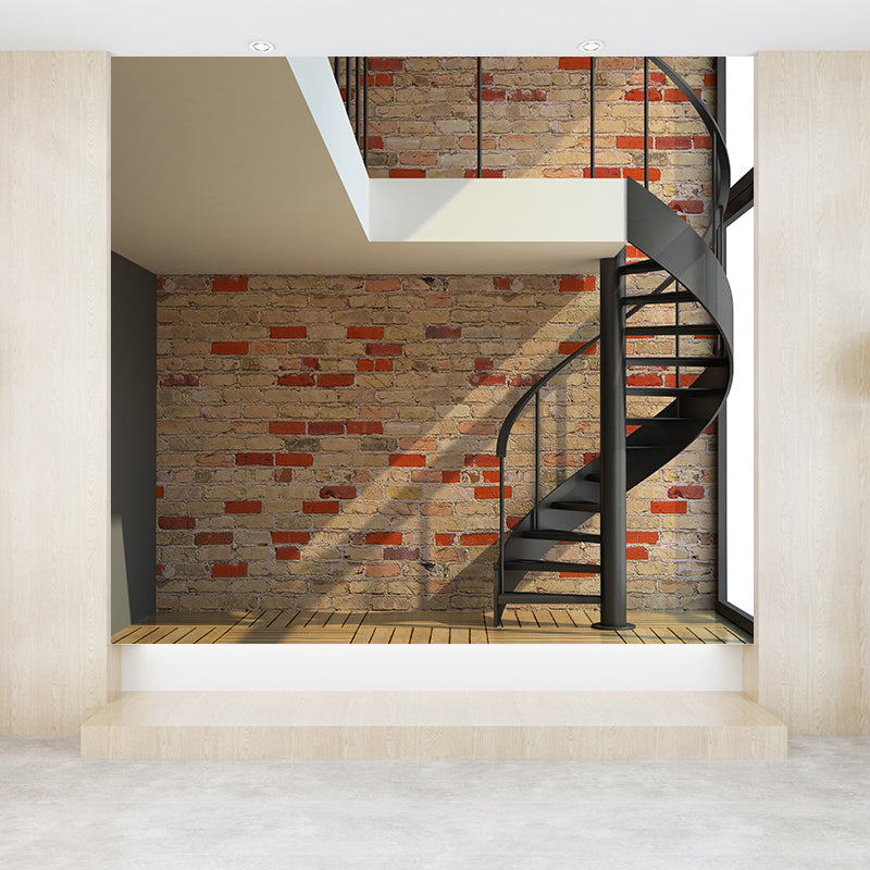 Yellow-Brown Modern Mural Large Spiral Stair and Brick Pattern Wall Decor for Home Clearhalo 'Wall Decor' 'Wall Mural' 1595637