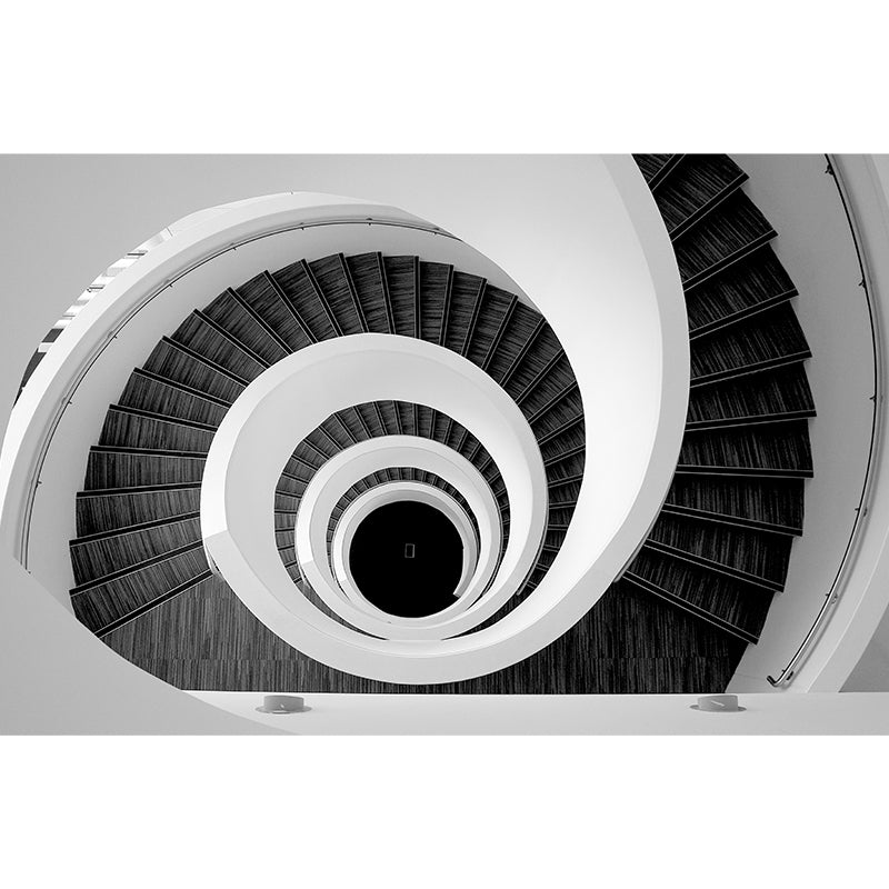 Mesmerizing Swirly Stairs Wall Mural Decal for Living Room, Black and White, Custom Size Clearhalo 'Wall Decor' 'Wall Mural' 1595643
