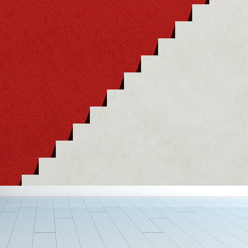 Non-Woven Waterproof Mural Simplicity Side View of Stairs Wall Covering in Red-Grey Red Clearhalo 'Wall Decor' 'Wall Mural' 1595645