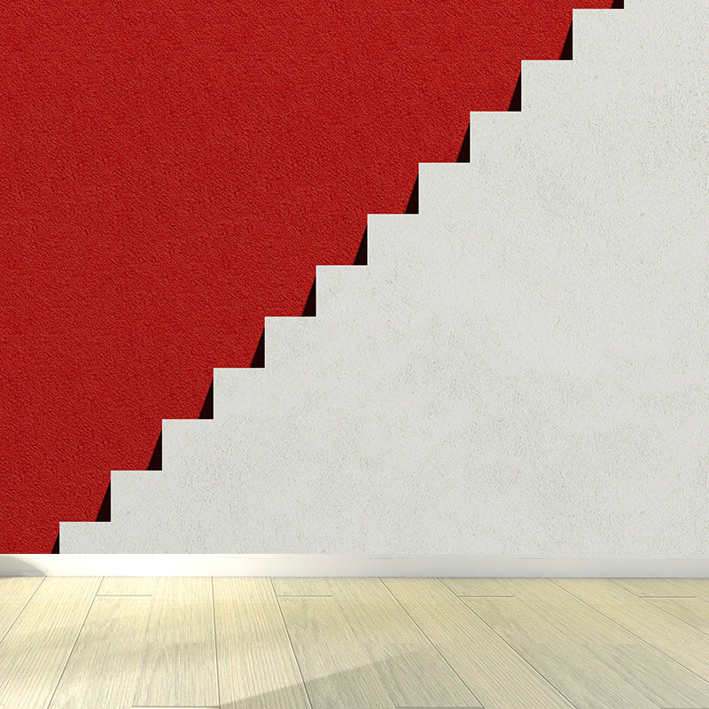 Non-Woven Waterproof Mural Simplicity Side View of Stairs Wall Covering in Red-Grey Clearhalo 'Wall Decor' 'Wall Mural' 1595646