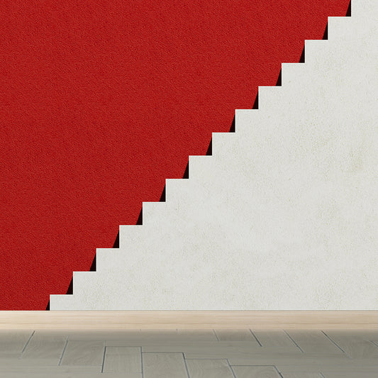 Non-Woven Waterproof Mural Simplicity Side View of Stairs Wall Covering in Red-Grey Clearhalo 'Wall Decor' 'Wall Mural' 1595647