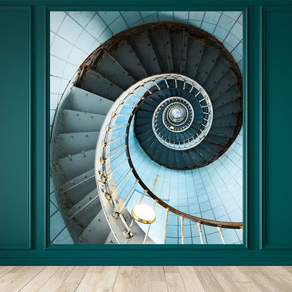 Blue Spiral Stairs Wallpaper Mural Looking-Up View Modern Stain-Proof Wall Art for Bedroom Blue Clearhalo 'Wall Decor' 'Wall Mural' 1595650