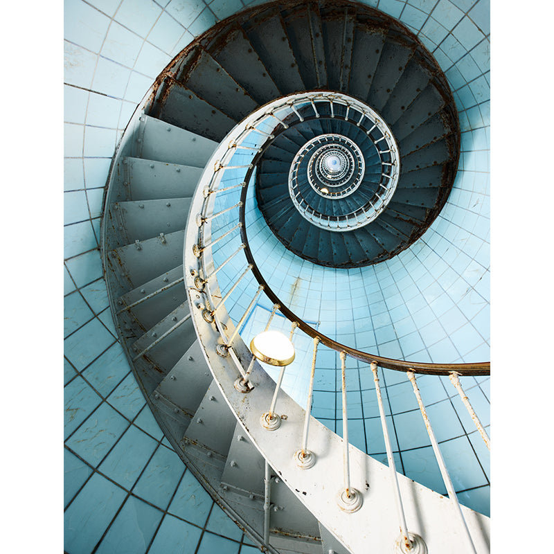 Blue Spiral Stairs Wallpaper Mural Looking-Up View Modern Stain-Proof Wall Art for Bedroom Clearhalo 'Wall Decor' 'Wall Mural' 1595653