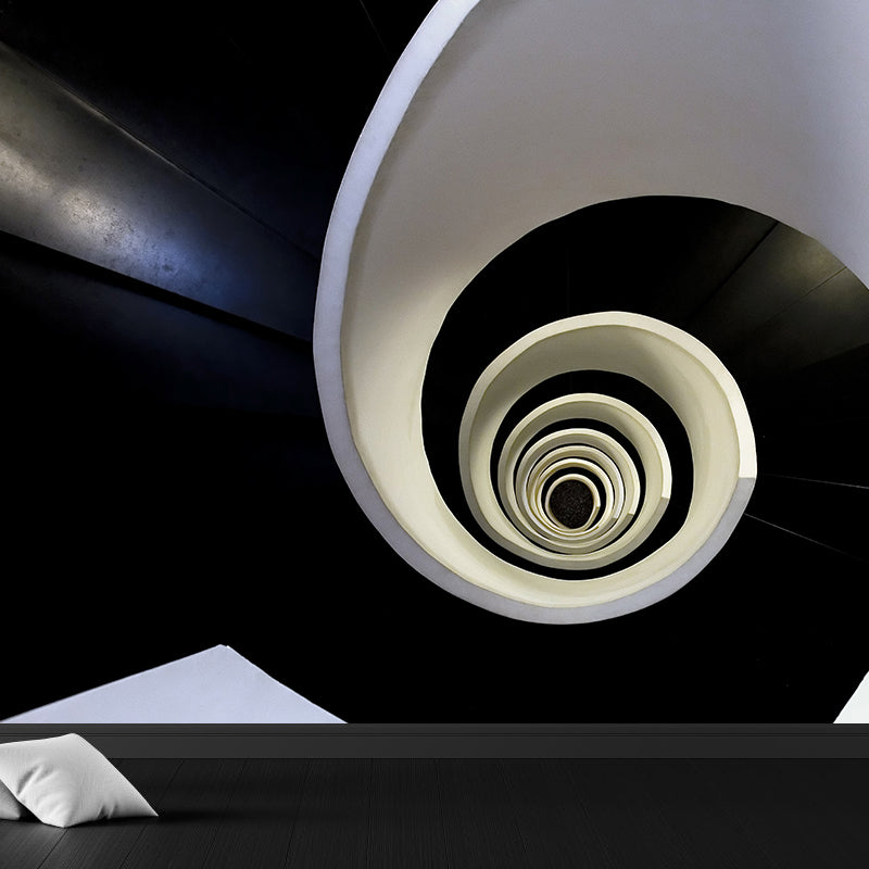 Modern Whirling Pattern Wall Mural Black and White Bedroom Wall Decor, Made to Measure Black-White Clearhalo 'Wall Decor' 'Wall Mural' 1595655