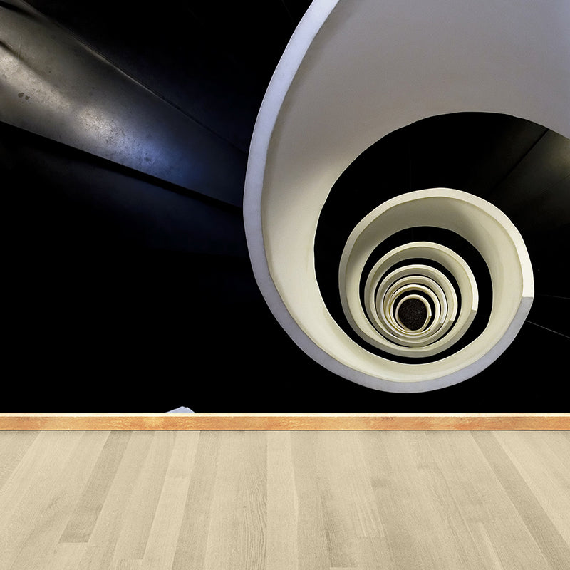 Modern Whirling Pattern Wall Mural Black and White Bedroom Wall Decor, Made to Measure Clearhalo 'Wall Decor' 'Wall Mural' 1595657