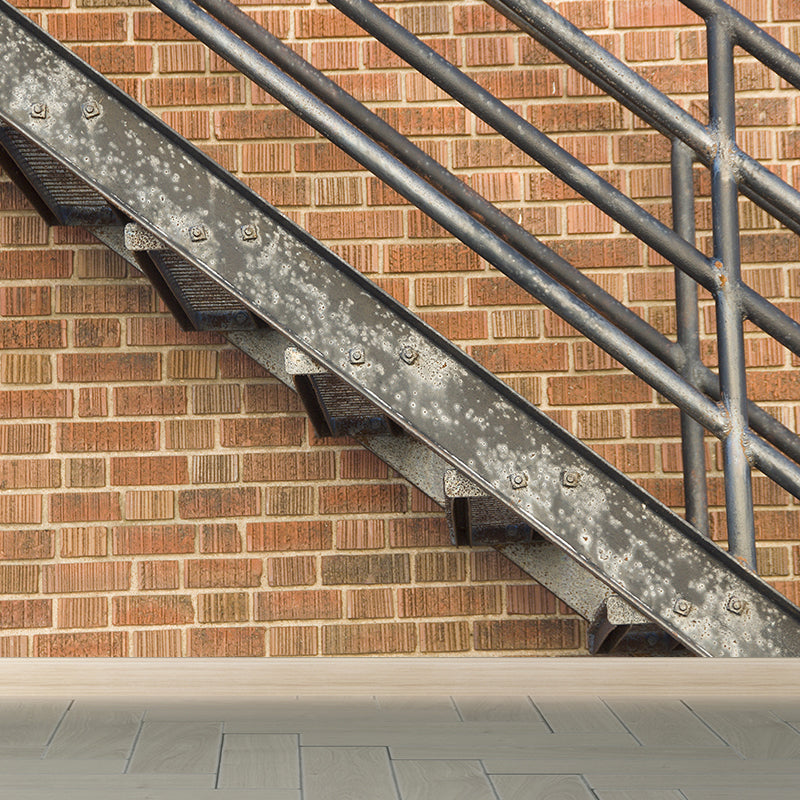 Contemporary Steel Stairway Mural Wallpaper Non-Woven Waterproof Khaki Wall Covering Khaki Clearhalo 'Wall Decor' 'Wall Mural' 1595660