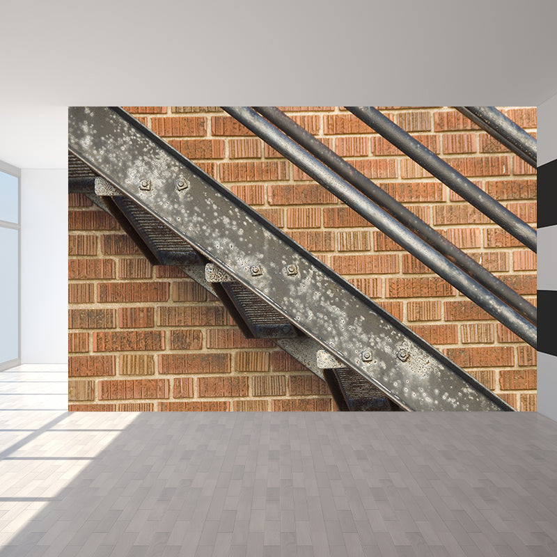 Contemporary Steel Stairway Mural Wallpaper Non-Woven Waterproof Khaki Wall Covering Clearhalo 'Wall Decor' 'Wall Mural' 1595661