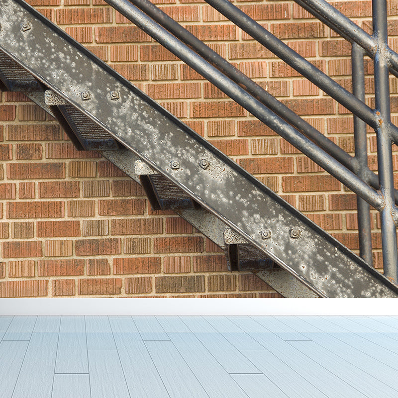 Contemporary Steel Stairway Mural Wallpaper Non-Woven Waterproof Khaki Wall Covering Clearhalo 'Wall Decor' 'Wall Mural' 1595662
