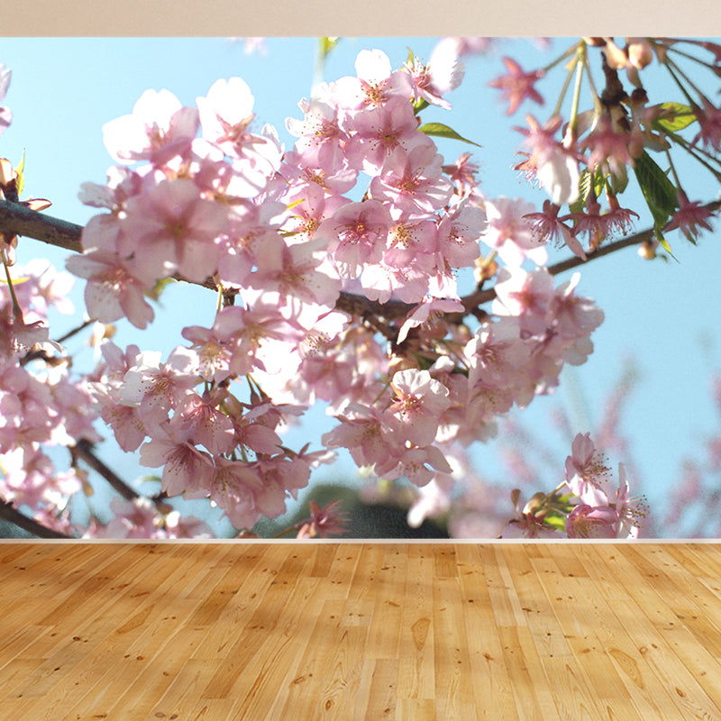 Photograph Style Cherry Blossom Mural Giant Wall Covering for Dining Room, Custom White Clearhalo 'Wall Decor' 'Wall Mural' 1595705