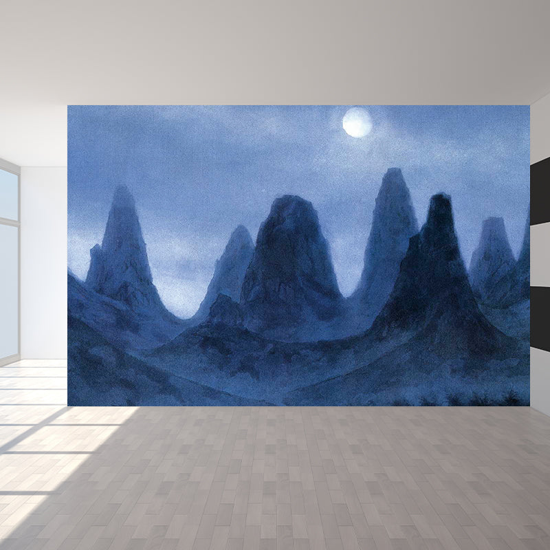 Giant Mountains Mural Decal Blue Non-Woven Fabric Wall Art for Home Decor, Custom Blue Clearhalo 'Wall Decor' 'Wall Mural' 1595720