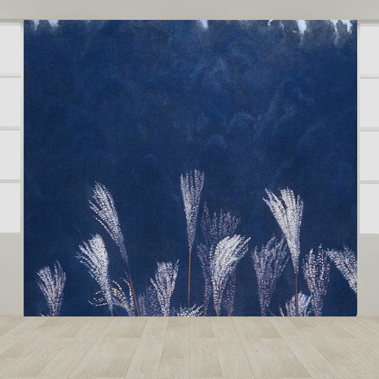Big Woodland Mural for Kitchen Botanical Print Wall Decor in Blue, Stain Resistant