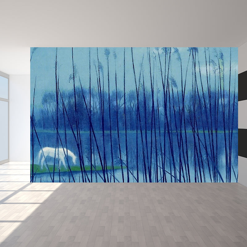Huge Contemporary Mural Wallpaper in Blue Reed Grass Wall Art, Custom Size Available Blue Clearhalo 'Wall Decor' 'Wall Mural' 1595745