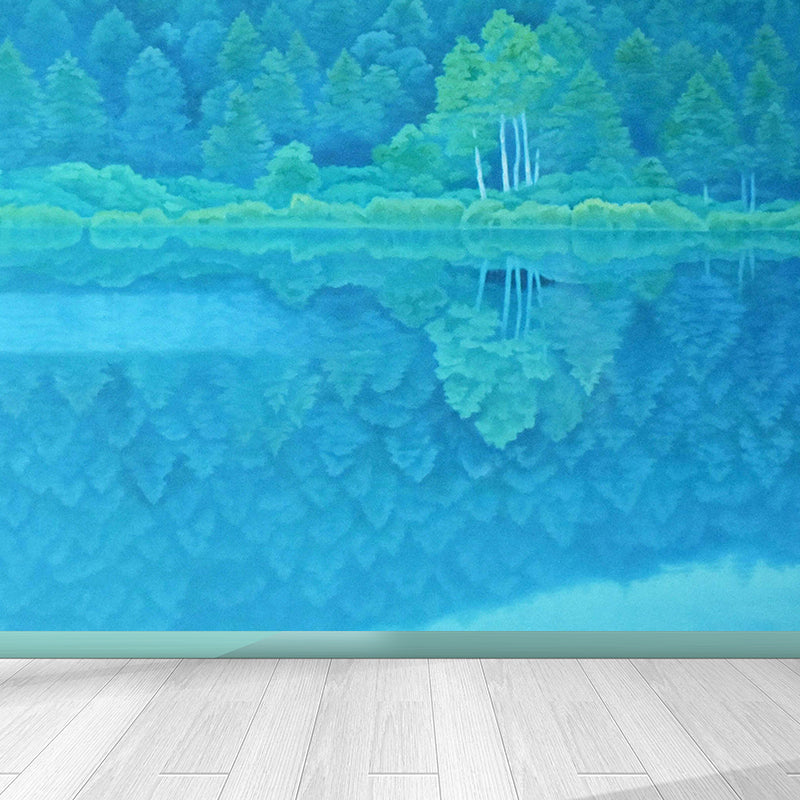 Large Vegetal Wall Mural Contemporary Relaxing Floral Wall Covering in Turquoise Clearhalo 'Wall Decor' 'Wall Mural' 1595752