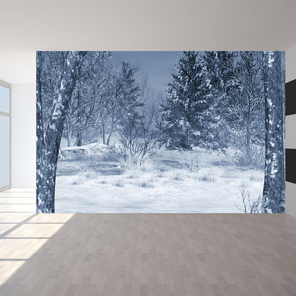 Modern Snowy Pine Trees Mural Wallpaper White Winter Botanical Landscape Wall Covering White Clearhalo 'Wall Decor' 'Wall Mural' 1595765