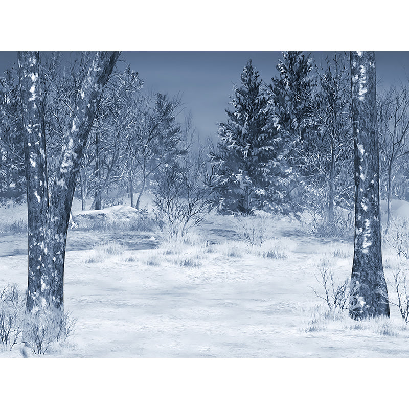 Modern Snowy Pine Trees Mural Wallpaper White Winter Botanical Landscape Wall Covering Clearhalo 'Wall Decor' 'Wall Mural' 1595768