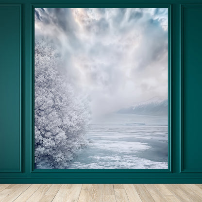 Modern Teenagers Mural Wallpaper Winter Lake and Mountain Grey Blue Wall Covering Gray Blue Clearhalo 'Wall Decor' 'Wall Mural' 1595770
