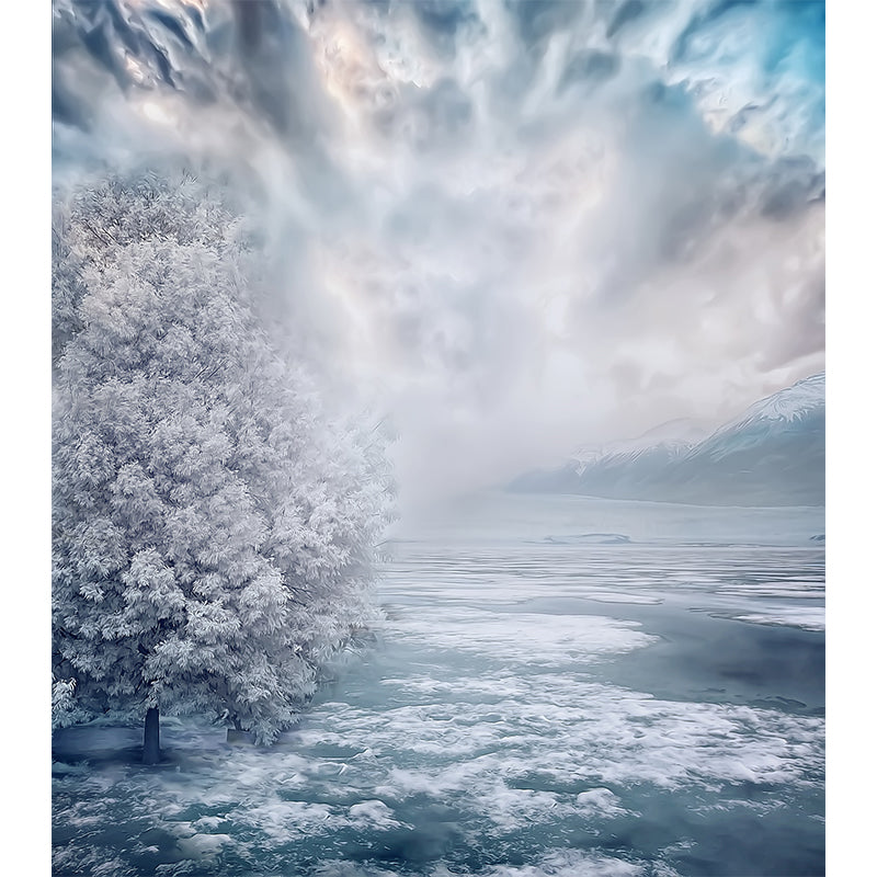 Modern Teenagers Mural Wallpaper Winter Lake and Mountain Grey Blue Wall Covering Clearhalo 'Wall Decor' 'Wall Mural' 1595773