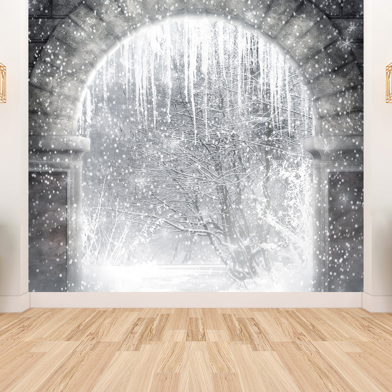 Modern Snow Crystals Mural Decal White Dining Bedroom Wall Covering, Personalized Clearhalo 'Wall Decor' 'Wall Mural' 1595776