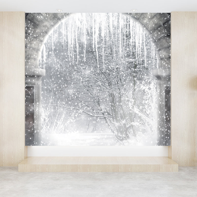 Modern Snow Crystals Mural Decal White Dining Bedroom Wall Covering, Personalized Clearhalo 'Wall Decor' 'Wall Mural' 1595777