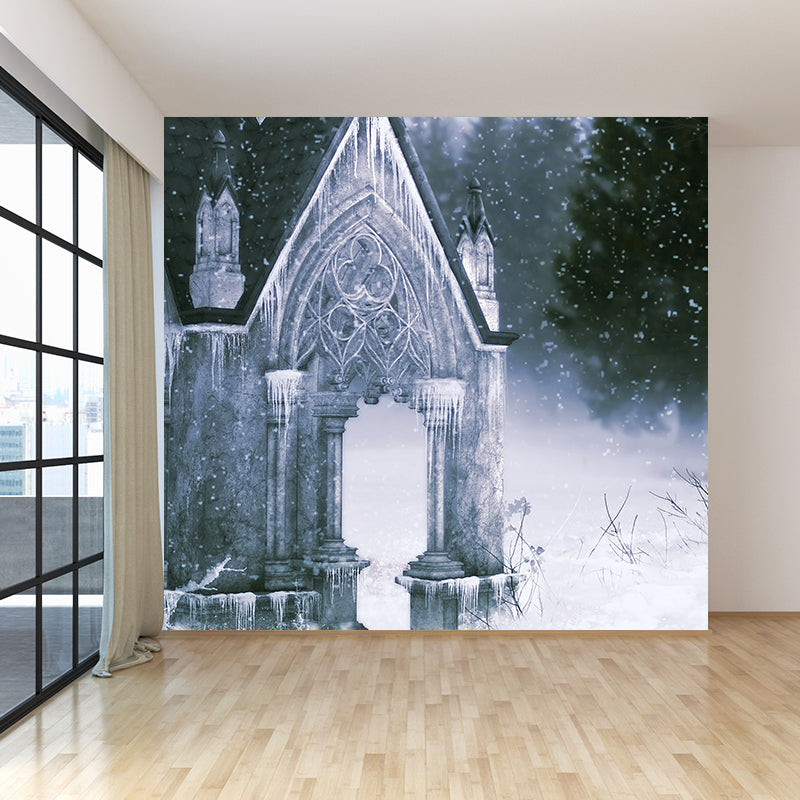 Contemporary Winter Building Wall Mural for Girls Bedroom Full Size Wall Covering in White Clearhalo 'Wall Decor' 'Wall Mural' 1595781