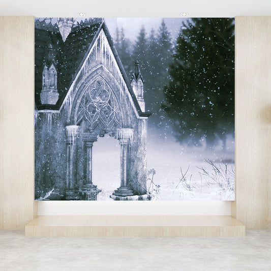 Contemporary Winter Building Wall Mural for Girls Bedroom Full Size Wall Covering in White Clearhalo 'Wall Decor' 'Wall Mural' 1595782