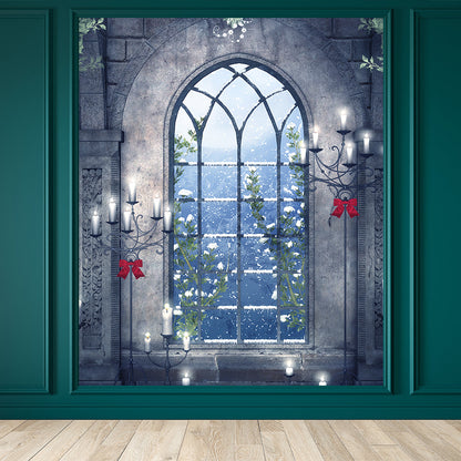 Contemporary Candles and Window Mural Non-Woven Waterproofing Gray Wall Art for Playroom Grey Clearhalo 'Wall Decor' 'Wall Mural' 1595790