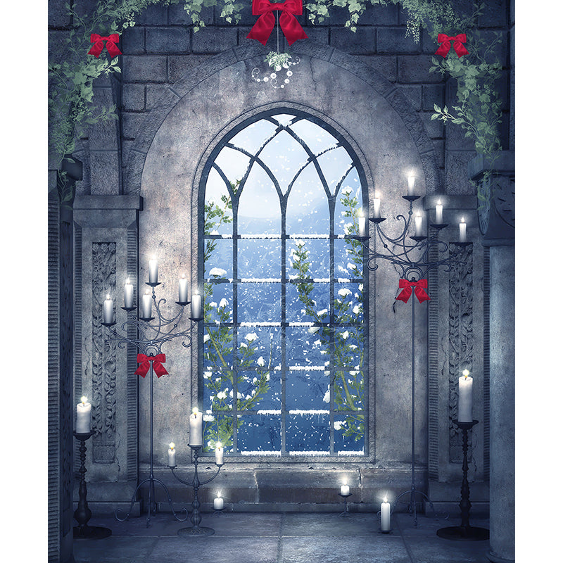 Contemporary Candles and Window Mural Non-Woven Waterproofing Gray Wall Art for Playroom Clearhalo 'Wall Decor' 'Wall Mural' 1595793