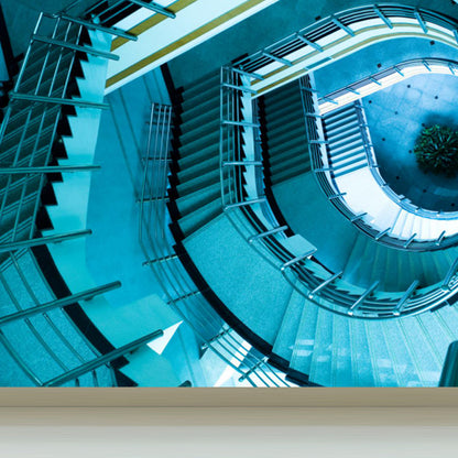 House Interior Stairs View Mural Modern Style Water-Proof Living Room Wall Art, Custom Print Blue Clearhalo 'Wall Decor' 'Wall Mural' 1595805