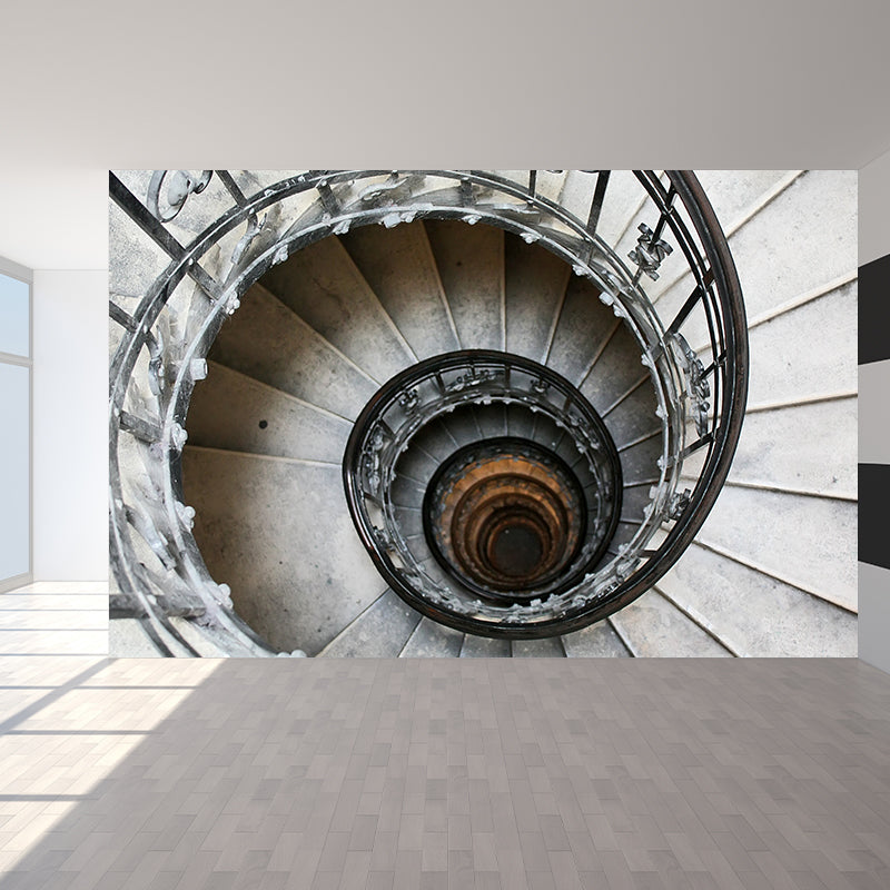 Photo Print Swirly Staircase Mural Wallpaper Huge Wall Covering for Accent Wall, Custom Made Grey Clearhalo 'Wall Decor' 'Wall Mural' 1595810