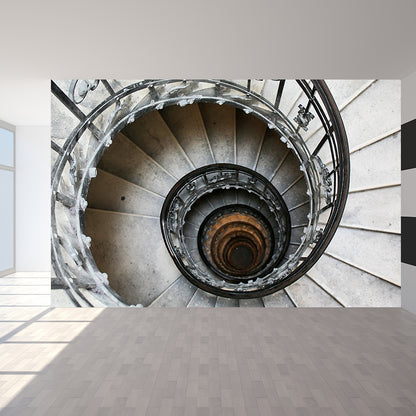 Photo Print Swirly Staircase Mural Wallpaper Huge Wall Covering for Accent Wall, Custom Made Grey Clearhalo 'Wall Decor' 'Wall Mural' 1595810