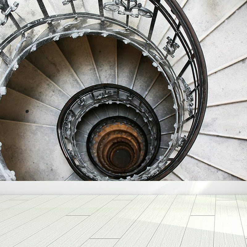 Photo Print Swirly Staircase Mural Wallpaper Huge Wall Covering for Accent Wall, Custom Made Clearhalo 'Wall Decor' 'Wall Mural' 1595811