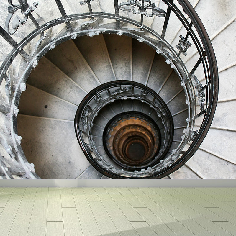 Photo Print Swirly Staircase Mural Wallpaper Huge Wall Covering for Accent Wall, Custom Made Clearhalo 'Wall Decor' 'Wall Mural' 1595812