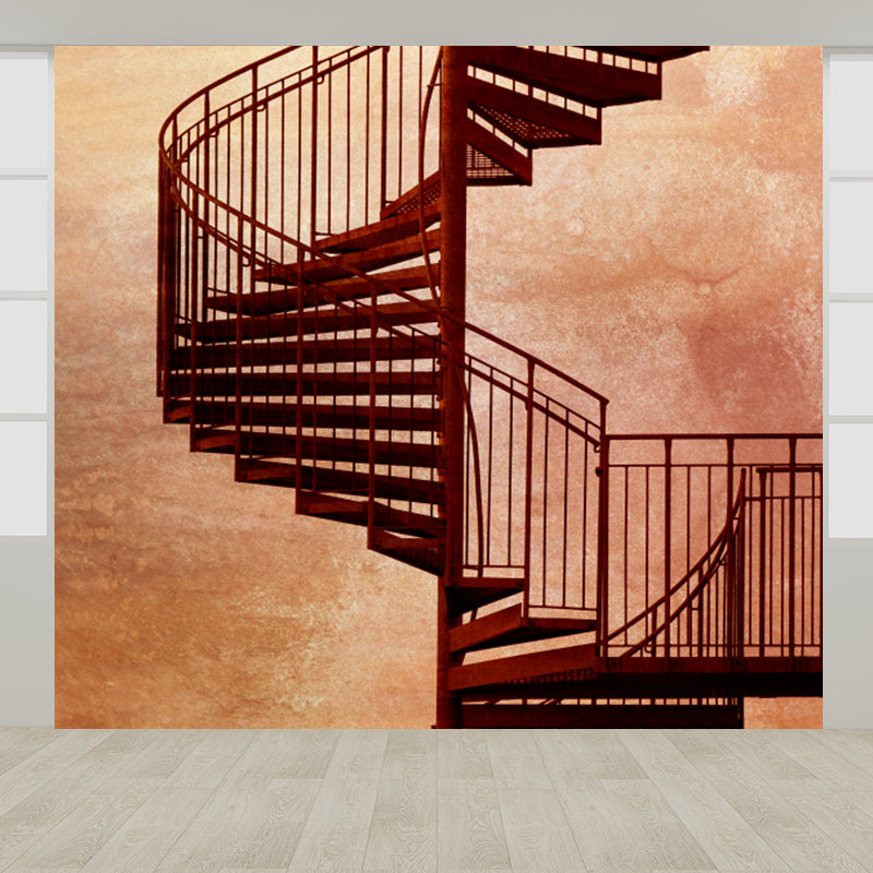 Rust Iron Spiral Stairs Mural Water Resistant Modernism Living Room Wall Covering Rust Red Clearhalo 'Wall Decor' 'Wall Mural' 1595830