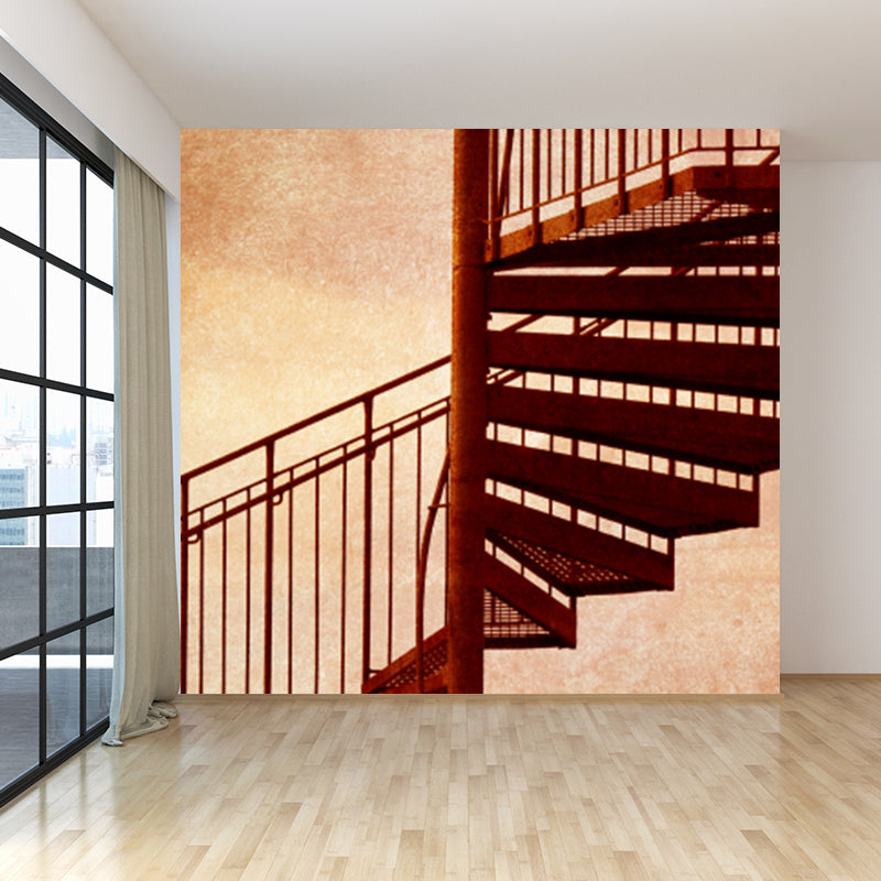 Rust Iron Spiral Stairs Mural Water Resistant Modernism Living Room Wall Covering Clearhalo 'Wall Decor' 'Wall Mural' 1595832