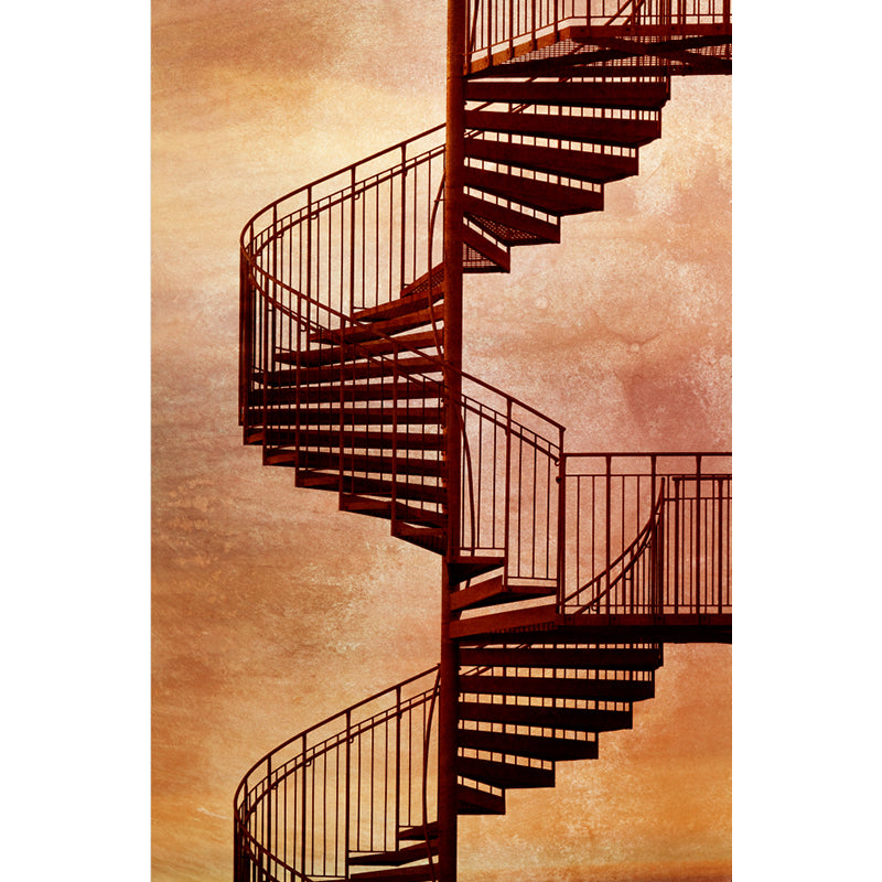 Rust Iron Spiral Stairs Mural Water Resistant Modernism Living Room Wall Covering Clearhalo 'Wall Decor' 'Wall Mural' 1595833