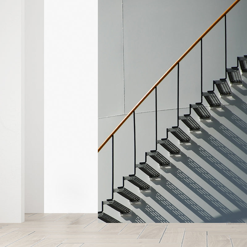 Grey Partial Stairs Mural Wallpaper Moisture Resistant Wall Decor for Sitting Room Clearhalo 'Wall Decor' 'Wall Mural' 1595836