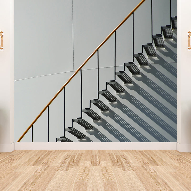 Grey Partial Stairs Mural Wallpaper Moisture Resistant Wall Decor for Sitting Room Clearhalo 'Wall Decor' 'Wall Mural' 1595837