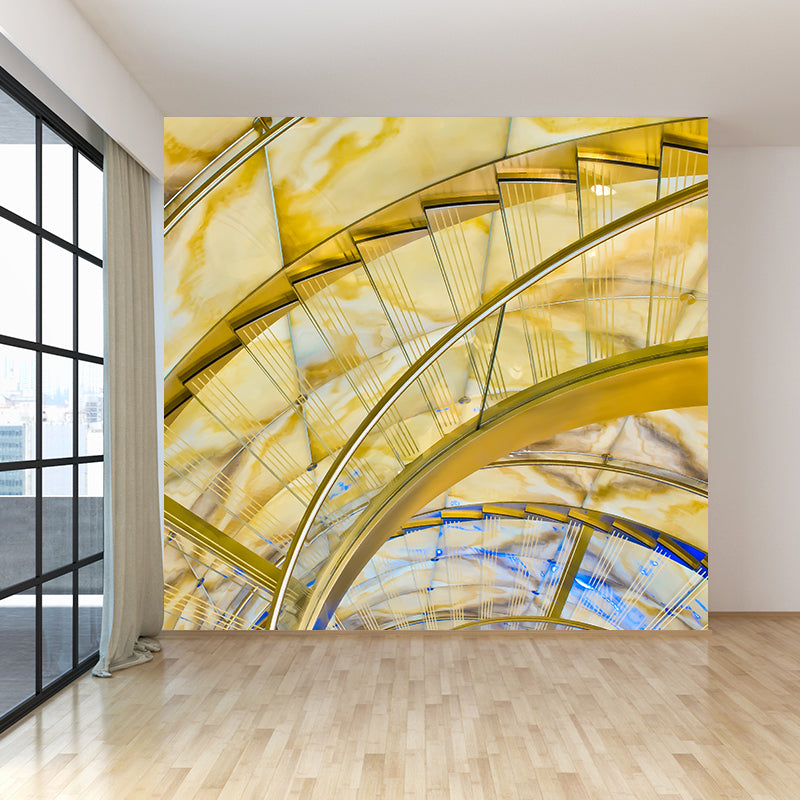 Non-Woven Washable Mural Modern Third Quarter Spiral Staircase Wall Art in Yellow Yellow Clearhalo 'Wall Decor' 'Wall Mural' 1595840